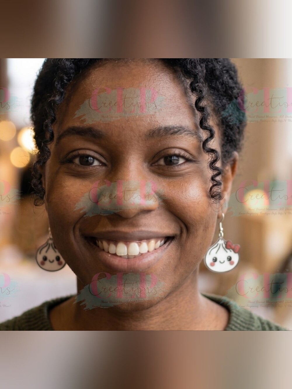 Lightweight 3D Printed Smiley Dumpling Drop Earrings